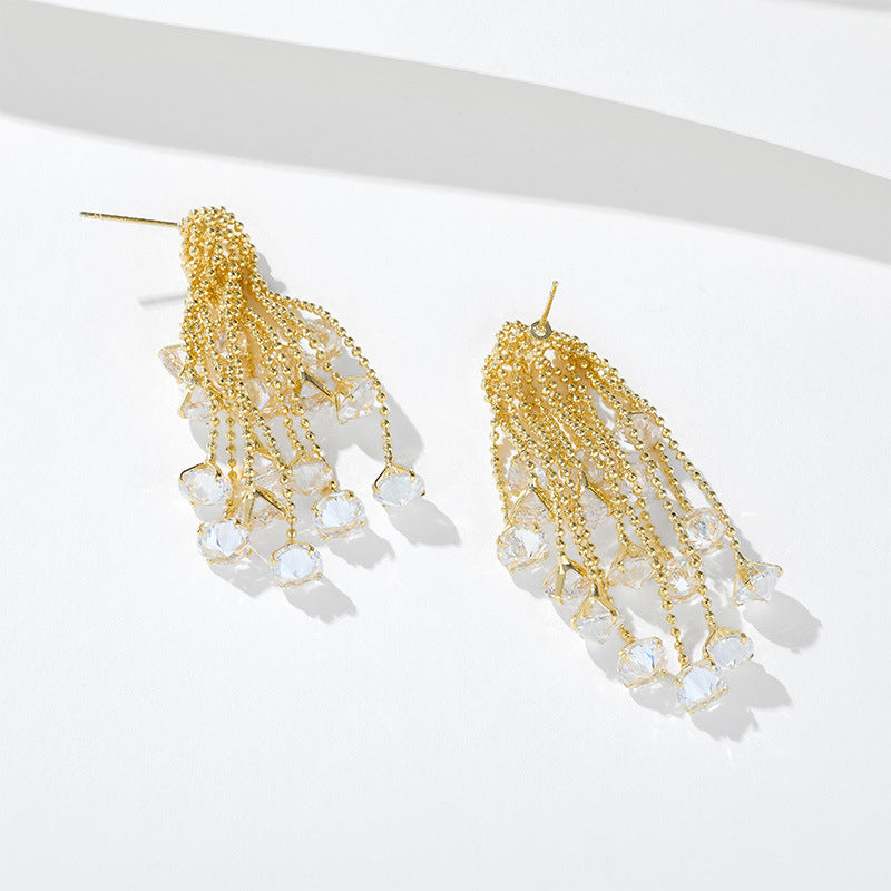 Light Luxury Tassel Long Personality Zircon Earrings s925Silver Needle Elegant Exquisite Temperament Fashion Sweet Waterfall Earrings