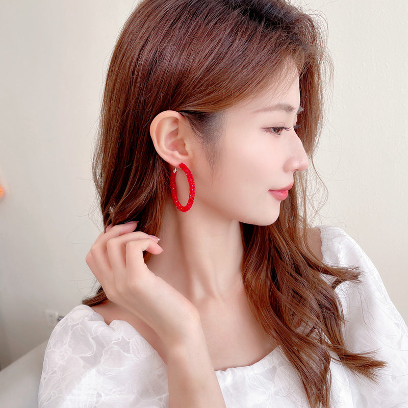 Unique Designer Earrings Ear Clips Internet Celebrity Style Korean Version Dongdaemun New Exaggerated Crystal Full Diamond Hoop Earrings
