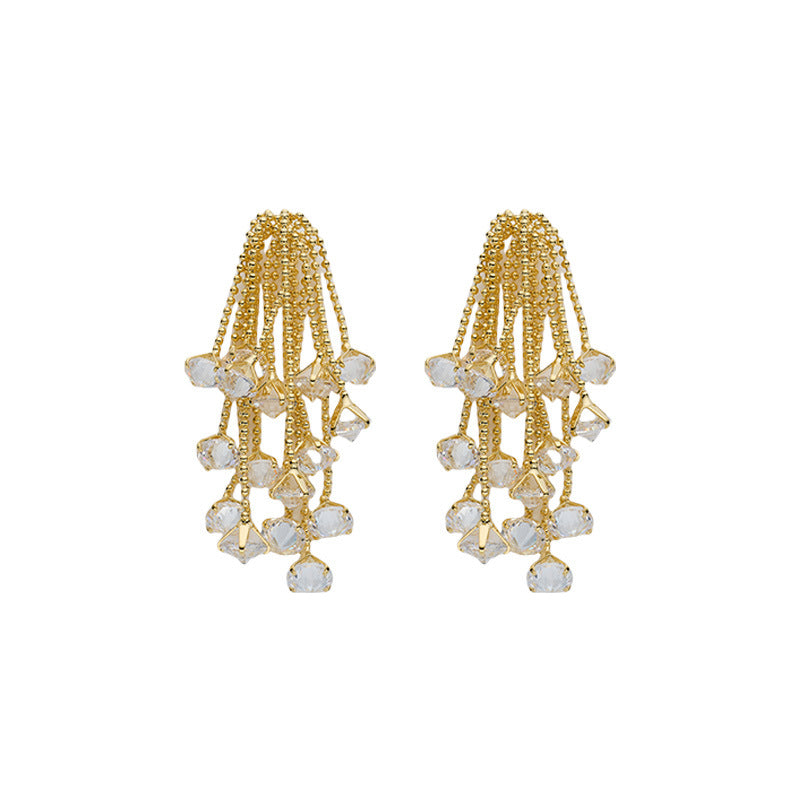 Light Luxury Tassel Long Personality Zircon Earrings s925Silver Needle Elegant Exquisite Temperament Fashion Sweet Waterfall Earrings