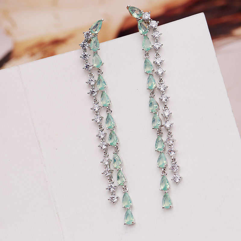 2022New Long Tassel Earrings European and American Fashion Zircon Silver Needle Drop High-end Water Drop Geometric Earrings