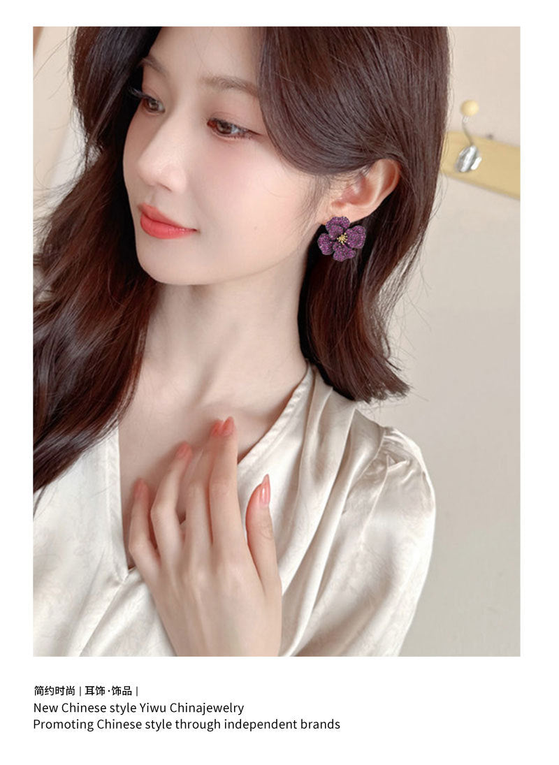 Light Luxury High-End Micro-Paved Zircon Rose Flower Stud Earrings s925Silver Needle Luxurious Elegant Exquisite Earrings for Women