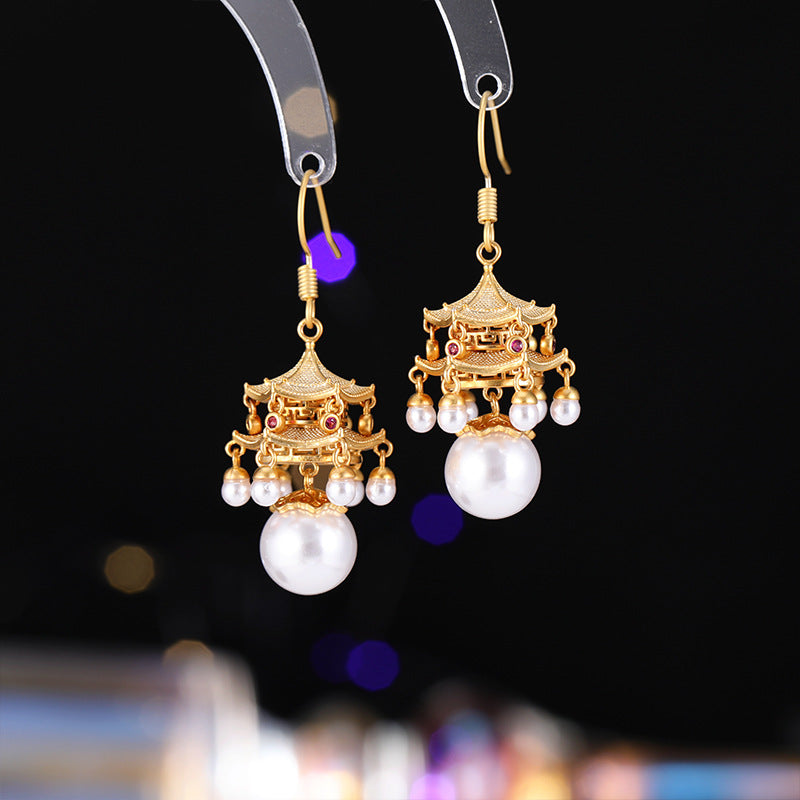 New High-End Rhttps://cdn.shopify.com/s/files/1/0714/1392/3989/files/431ddb6a-3c22-4386-96ef-687b07d471d4.jpg?v=1751779785ed Agate Pearl Tassel Ancient Style Earrings New Chinese Style High-End Pavilion Palace Lantern Court Style Earrings