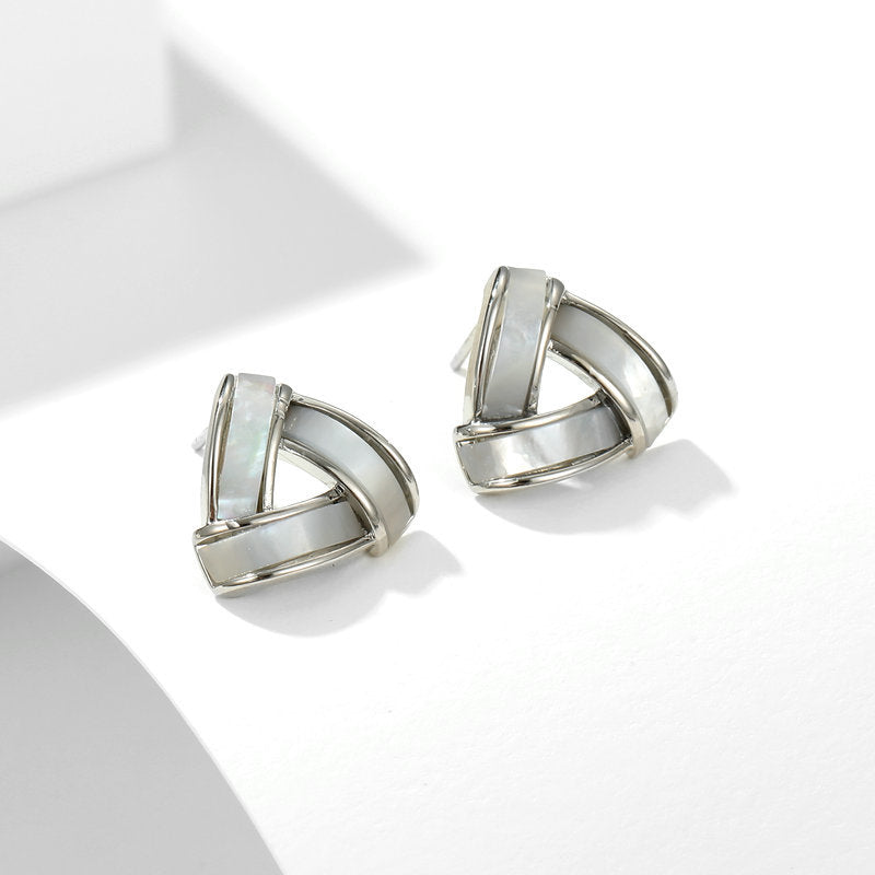 2022New French Style Niche Korean Elegant Internet Celebrity Earrings s925Silver Needle Natural Mother-of-Pearl Triangle Earrings