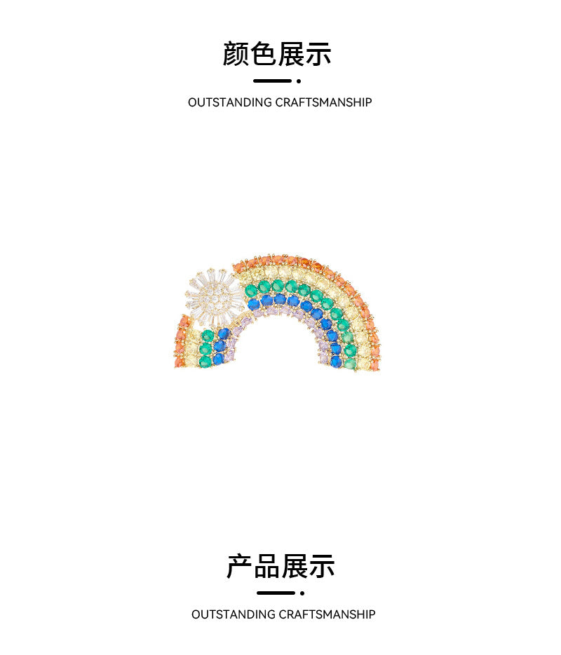 Summer Fresh Rainbow Flower Micro-inlaid Zircon High-end Brooch Elegant Fashion Cardigan Collar Pin Accessory for Women