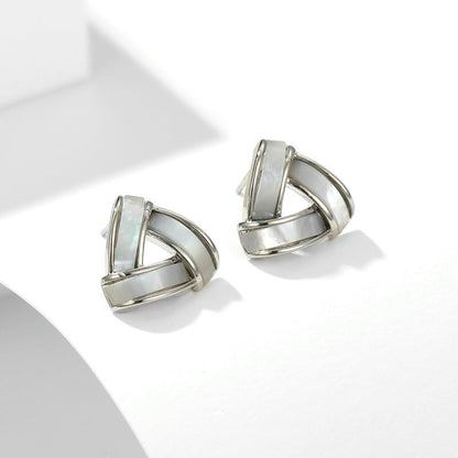 2022New French Style Niche Korean Elegant Internet Celebrity Earrings s925Silver Needle Natural Mother-of-Pearl Triangle Earrings