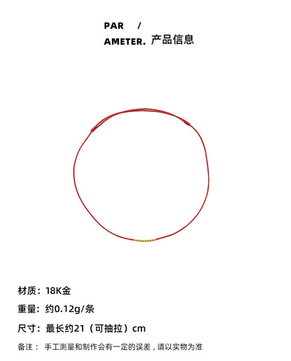 Xiaohongshu Hot Sale18k Gold Ultra-Thin Red String Bracelet Fashionable Elegant Simple Versatile Adjustable Zodiac Year Bracelet