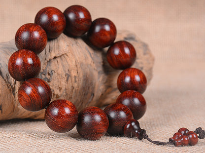 Indian Full Gold Star Small Leaf Red Sandalwood Bracelet for Men, Redwood Sandalwood Buddha Bead Bracelet, Fashion Jewelry for Couples