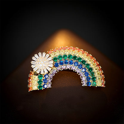 Summer Fresh Rainbow Flower Micro-inlaid Zircon High-end Brooch Elegant Fashion Cardigan Collar Pin Accessory for Women