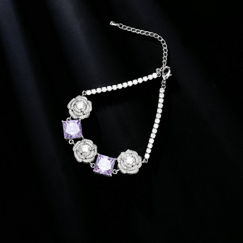 High-end Zircon Camellia Necklace Light Luxury Accessories Collarbone Chain Bracelet Earrings Dress Matching Elegant Jewelry Set
