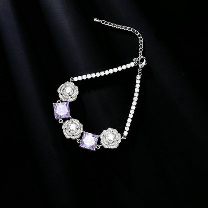 High-end Zircon Camellia Necklace Light Luxury Accessories Collarbone Chain Bracelet Earrings Dress Matching Elegant Jewelry Set