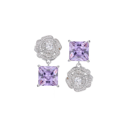 High-end Zircon Camellia Necklace Light Luxury Accessories Collarbone Chain Bracelet Earrings Dress Matching Elegant Jewelry Set