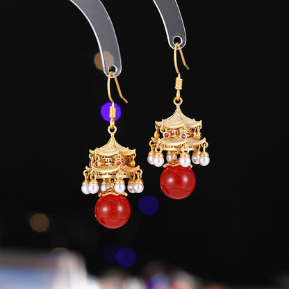 New High-End Rhttps://cdn.shopify.com/s/files/1/0714/1392/3989/files/431ddb6a-3c22-4386-96ef-687b07d471d4.jpg?v=1751779785ed Agate Pearl Tassel Ancient Style Earrings New Chinese Style High-End Pavilion Palace Lantern Court Style Earrings