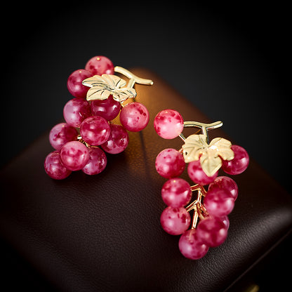 Korean and Japanese New Summer Grape Earrings for Women s925Silver Needle Niche Light Luxury Fruit Creative Pastoral Style Fashion Earrings