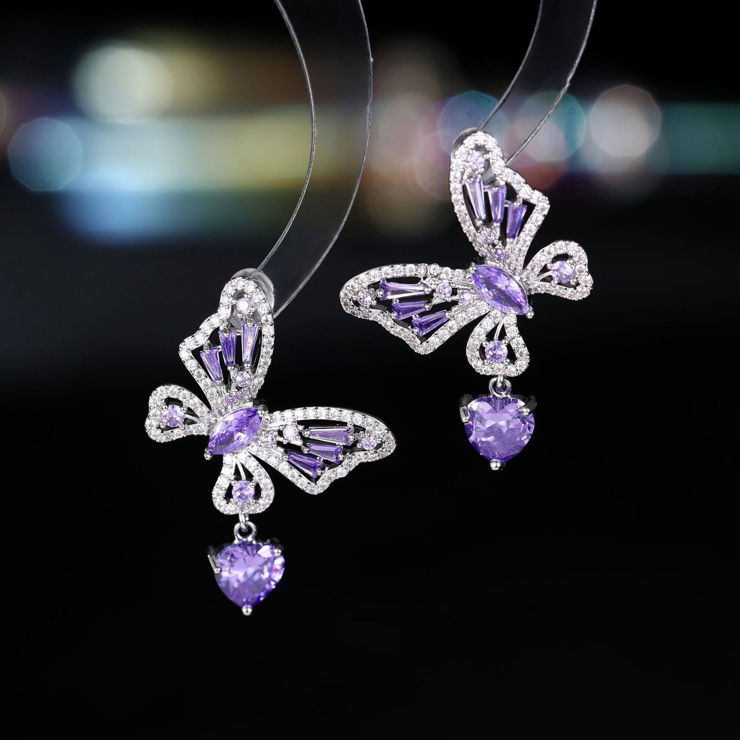 Cross-border Elegant Versatile Butterfly Heart Earrings Hollow Micro Pave Zircon High-end s925Silver Needle Sweet Fashion Earrings
