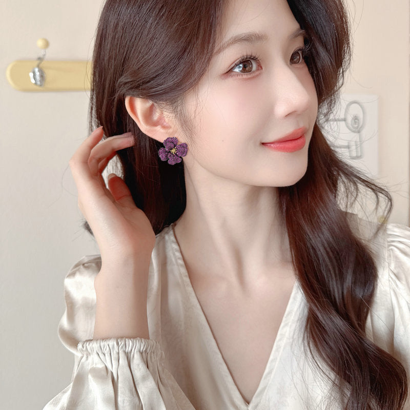 Light Luxury High-End Micro-Paved Zircon Rose Flower Stud Earrings s925Silver Needle Luxurious Elegant Exquisite Earrings for Women