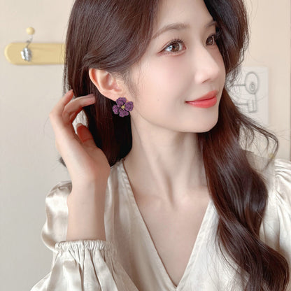 Light Luxury High-End Micro-Paved Zircon Rose Flower Stud Earrings s925Silver Needle Luxurious Elegant Exquisite Earrings for Women
