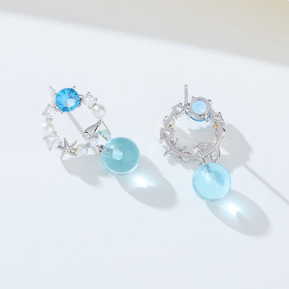 Daughter of the Sea Mermaid Tail Blue Bubble Earrings Forest Style Niche Fashion Earrings Fresh Versatile Ear Jewelry
