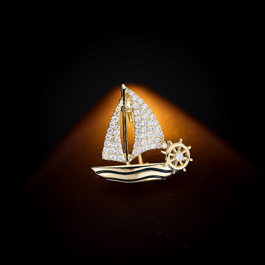 Wave-riding Fashion Accessories High-end Lapel Pin Design Sense Unisex Exquisite Sailboat Brooch Pin Small Brooch