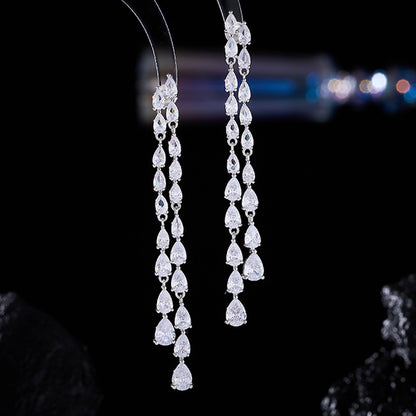 Light Luxury Long Style Dynamic Zircon Water Drop Tassel Earrings s925Silver Needle Elegant Slimming Earrings Luxurious Fashion Ear Jewelry