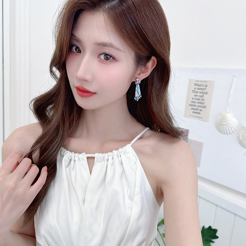 French Style Heavy Craft Colorful Silk Earrings Light Luxury High-end Sense Temperament Autumn Winter Zircon Jewelry Tassel Silver Needle Earrings for Women