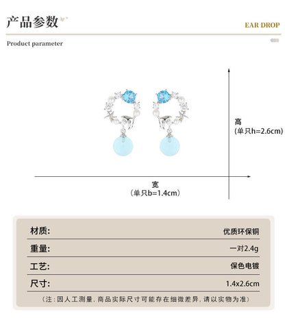 Daughter of the Sea Mermaid Tail Blue Bubble Earrings Forest Style Niche Fashion Earrings Fresh Versatile Ear Jewelry