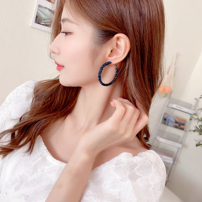 Unique Designer Earrings Ear Clips Internet Celebrity Style Korean Version Dongdaemun New Exaggerated Crystal Full Diamond Hoop Earrings