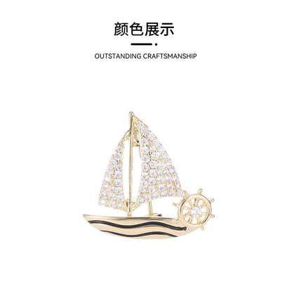 Wave-riding Fashion Accessories High-end Lapel Pin Design Sense Unisex Exquisite Sailboat Brooch Pin Small Brooch
