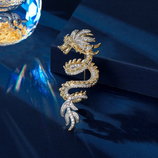 Chinese Style Unisex New Zircon Inlaid Year of Birth High-end Suit Jacket Accessory Dragon Brooch