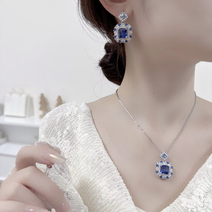 Luxury High-End Jewelry Zircon Set Perfume Bottle Necklace Earrings Women's Colorful Gemstone Bridal Evening Accessories