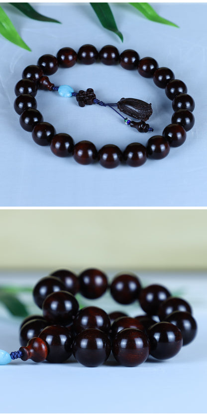 Authentic Indian Small Leaf Red Sandalwood Bracelet Gold Star Old Material Hundred Wealth Buddha Beads Handheld Prayer Beads Sandalwood Red Sandalwood Feng Shui Pendant