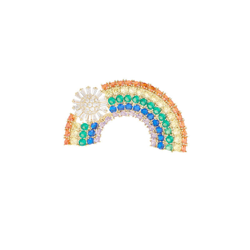 Summer Fresh Rainbow Flower Micro-inlaid Zircon High-end Brooch Elegant Fashion Cardigan Collar Pin Accessory for Women
