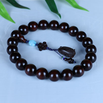 Authentic Indian Small Leaf Red Sandalwood Bracelet Gold Star Old Material Hundred Wealth Buddha Beads Handheld Prayer Beads Sandalwood Red Sandalwood Feng Shui Pendant