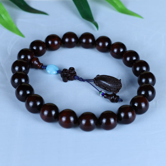 Authentic Indian Small Leaf Red Sandalwood Bracelet Gold Star Old Material Hundred Wealth Buddha Beads Handheld Prayer Beads Sandalwood Red Sandalwood Feng Shui Pendant