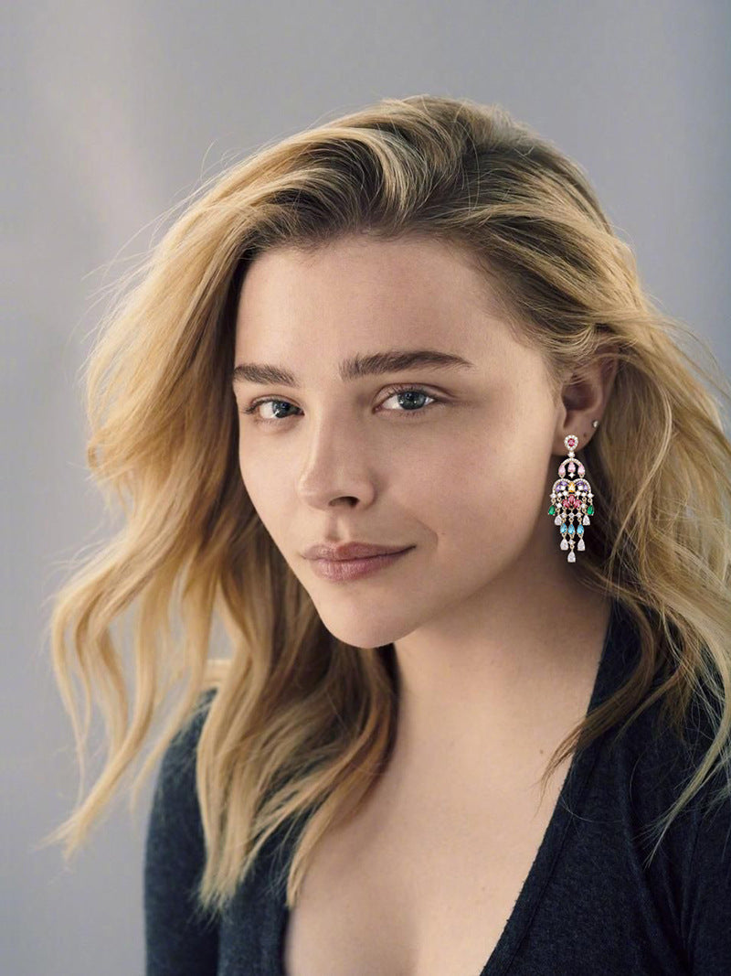 Autumn European and American Style Personality Tassel Earrings Long Colorful Zircon Studs New Fashion Water Drop Earrings for Women