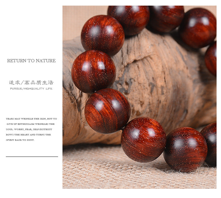 Indian Full Gold Star Small Leaf Red Sandalwood Bracelet for Men, Redwood Sandalwood Buddha Bead Bracelet, Fashion Jewelry for Couples