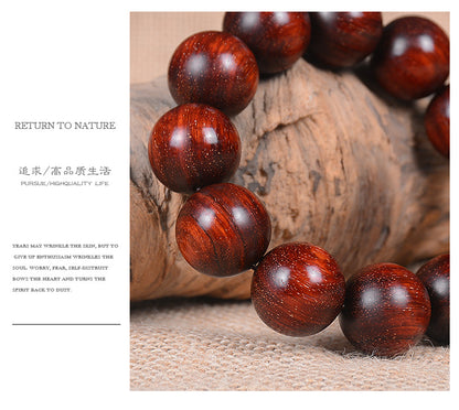 Indian Full Gold Star Small Leaf Red Sandalwood Bracelet for Men, Redwood Sandalwood Buddha Bead Bracelet, Fashion Jewelry for Couples