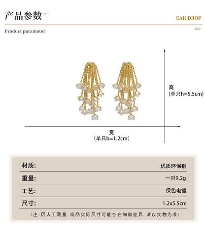 Light Luxury Tassel Long Personality Zircon Earrings s925Silver Needle Elegant Exquisite Temperament Fashion Sweet Waterfall Earrings