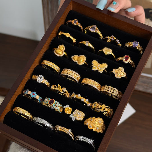 Xiaohongshu Hot-Selling Fashion Retro Copper Coin Iris Flower Ring for Women, Niche Design with a High-End Feel, Versatile Ring