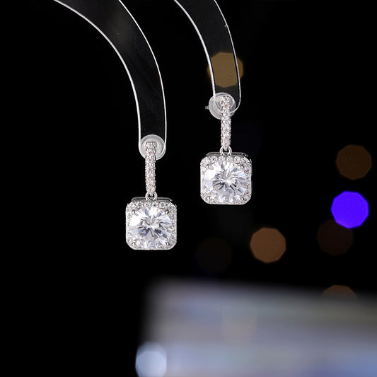 Yellow Small Sugar Cube Zirconia Earrings s925Silver Needle Niche Fresh Sweet Light Luxury Earrings Simple Versatile Ear Jewelry for Women