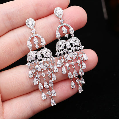 Autumn European and American Style Personality Tassel Earrings Long Colorful Zircon Studs New Fashion Water Drop Earrings for Women