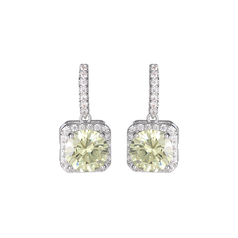 Yellow Small Sugar Cube Zirconia Earrings s925Silver Needle Niche Fresh Sweet Light Luxury Earrings Simple Versatile Ear Jewelry for Women