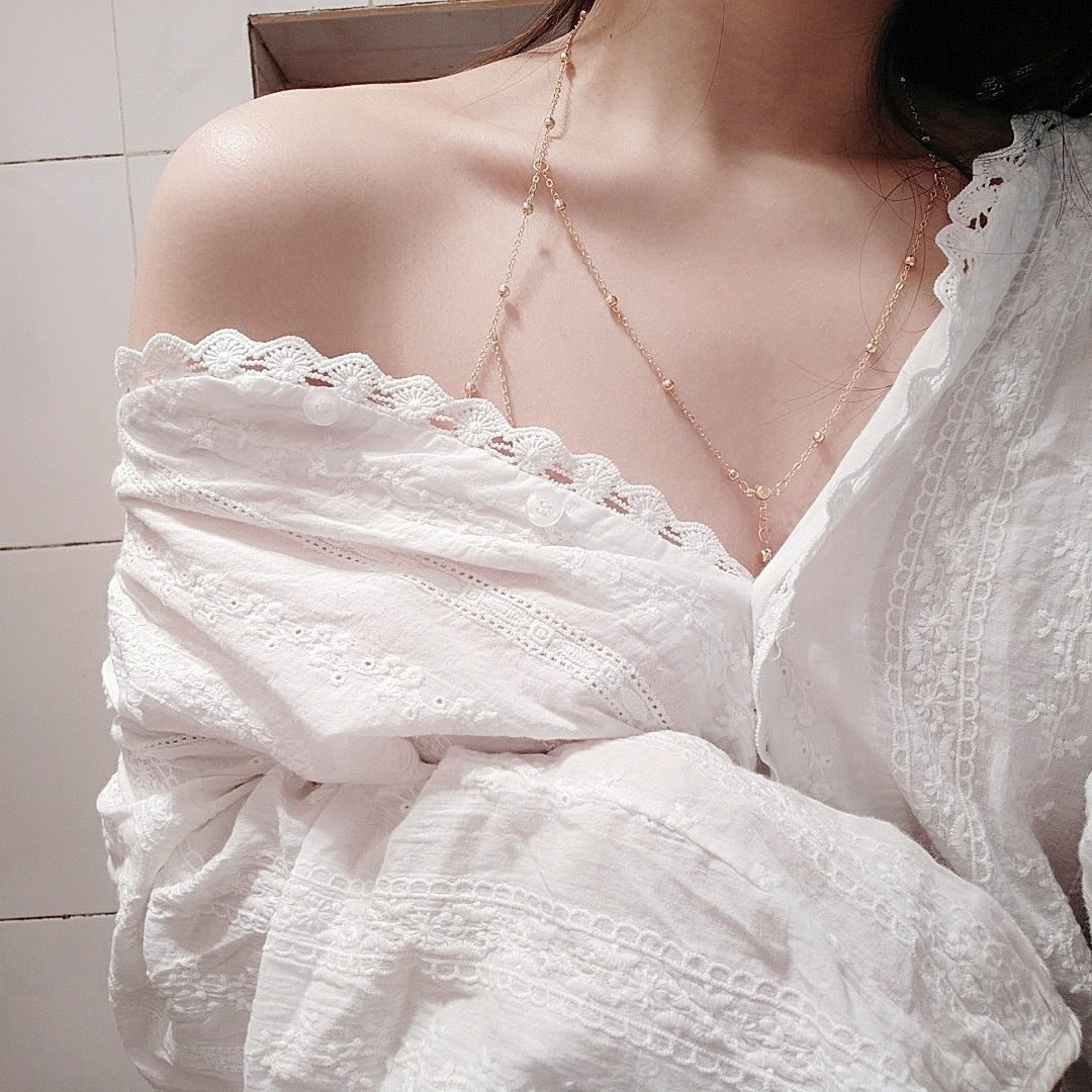 2025Hot-Selling Chest Chain Body Chain Sexy Necklace for Women Internet Celebrity Light Luxury Niche Pure Desire Style Collarbone Necklace