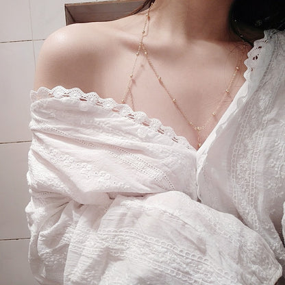 2025Hot-Selling Chest Chain Body Chain Sexy Necklace for Women Internet Celebrity Light Luxury Niche Pure Desire Style Collarbone Necklace