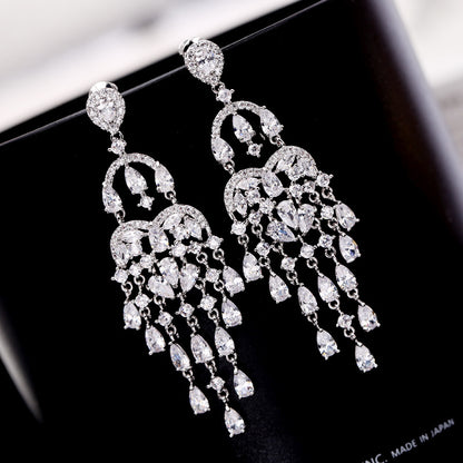 Autumn European and American Style Personality Tassel Earrings Long Colorful Zircon Studs New Fashion Water Drop Earrings for Women