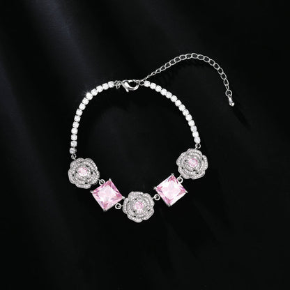High-end Zircon Camellia Necklace Light Luxury Accessories Collarbone Chain Bracelet Earrings Dress Matching Elegant Jewelry Set