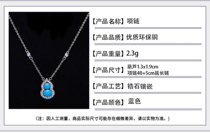 New Chinese Style Retro Imitation Turquoise Gourd Pendant Necklace Ring Jewelry Set Light Luxury High-end National Style Earrings