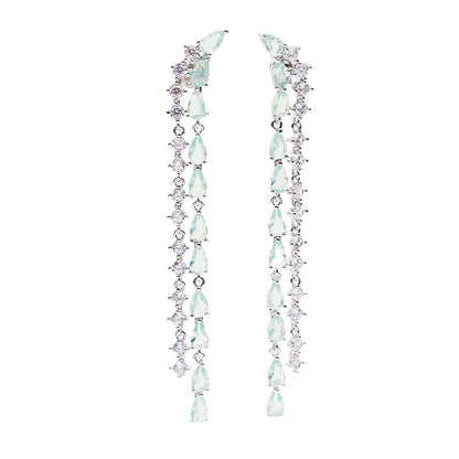 2022New Long Tassel Earrings European and American Fashion Zircon Silver Needle Drop High-end Water Drop Geometric Earrings