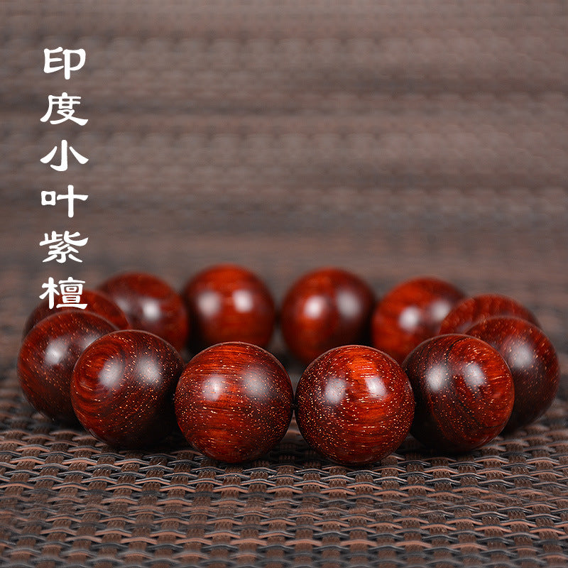 Indian Full Gold Star Small Leaf Red Sandalwood Bracelet for Men, Redwood Sandalwood Buddha Bead Bracelet, Fashion Jewelry for Couples