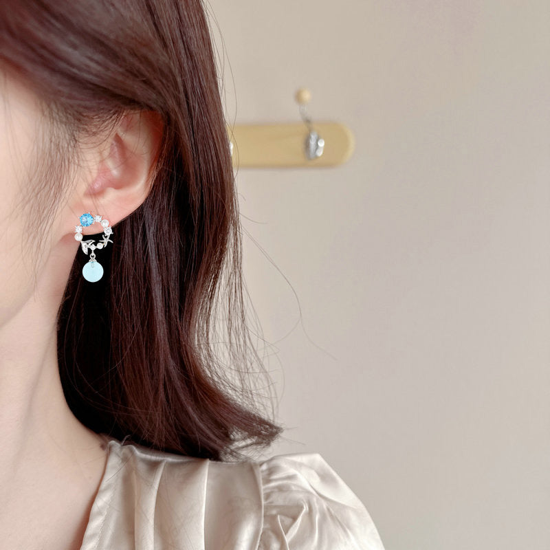 Daughter of the Sea Mermaid Tail Blue Bubble Earrings Forest Style Niche Fashion Earrings Fresh Versatile Ear Jewelry