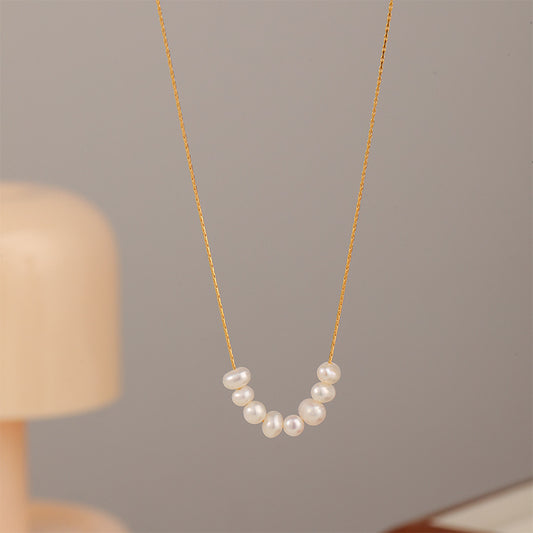 Vintage New Fashion Natural Freshwater Pearl Women's Necklace Light Luxury Niche High-end Simple Versatile Clavicle Chain